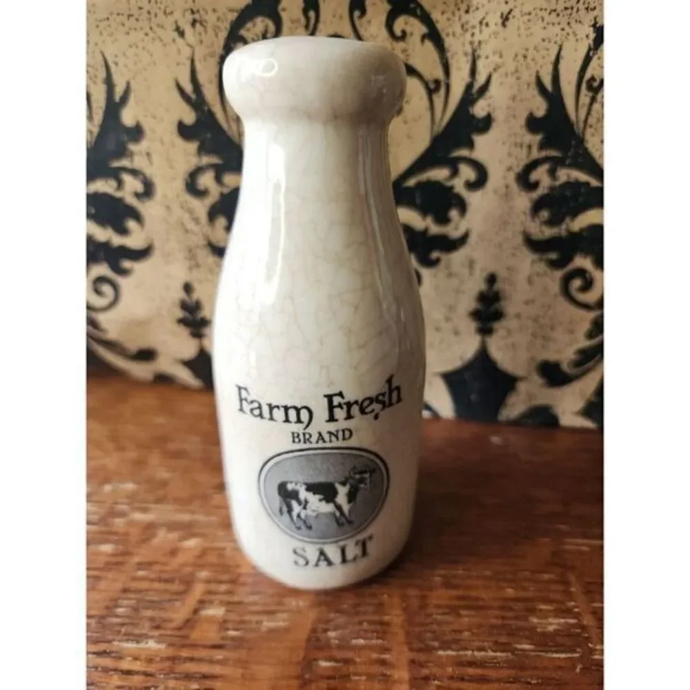 Vintage Milk Jug Salt Shaker FARM FRESH BRAND Pottery 5